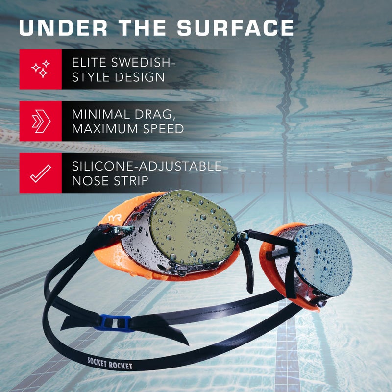 TYR Socket Rockets 2.0 Racing Swim Goggles - Adult Swimming Goggles for Men and Women - Anti-Fog, UVA/UVB Protection, Watertight - Mirrored - Red Fluorescent Yellow - Image 3